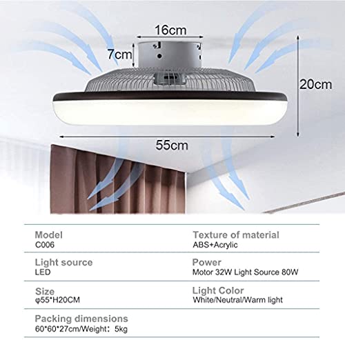 Cordless Wall Sconce 22" LED Ceiling Fan with Lights Dimmable with Remote Control, 3 Speed, Modern Ceiling Fan Light Dining Room Bedroom Living Lamps Invisible Ceiling Lamp Fan Lighting [Energy Class