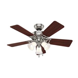 hunter fan company, 51011, 42 inch southern breeze brushed nickel ceiling fan with led light kit and pull chain