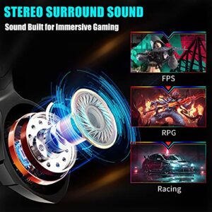 Ozeino Gaming Headset PS5 PS4 Headset with 7.1 Surround Sound, Gaming Headphones with Noise Cancelling Flexible Mic RGB LED Light Memory Earmuffs for PS5, PS4, Xbox one, PC, Mac