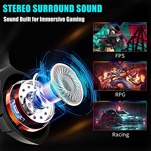 Ozeino Gaming Headset PS5 PS4 Headset with 7.1 Surround Sound, Gaming Headphones with Noise Cancelling Flexible Mic RGB LED Light Memory Earmuffs for PS5, PS4, Xbox one, PC, Mac