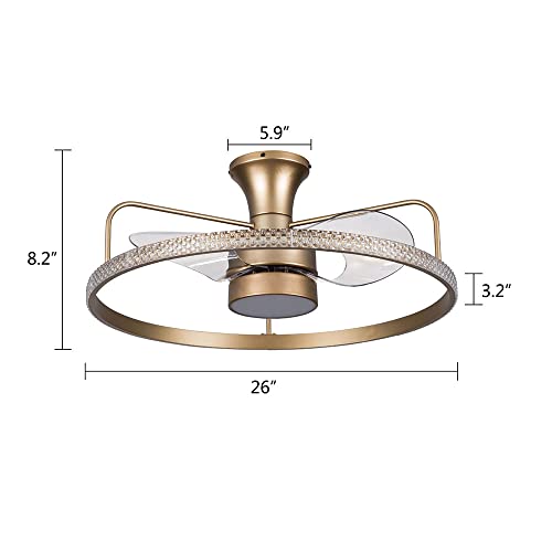 HAPPCUCOE 26" Ceiling Fan Crystal Chandelier Modern Ceiling Fan Light Pendant Lamp Fixture Indoor w/Light 3-Color Dimmable LED Chandelier Remote Control 3-Speed Bedroom Living Room