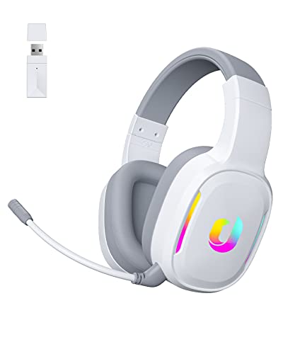 Jeecoo G80 Wireless Gaming Headset - 7.1 Surround Sound, Detachable Noise Canceling Mic, Low Latency 2.4G Wireless Gaming Headphones, Shining RGB - Works with PS4 PS5 PC Laptop Computers