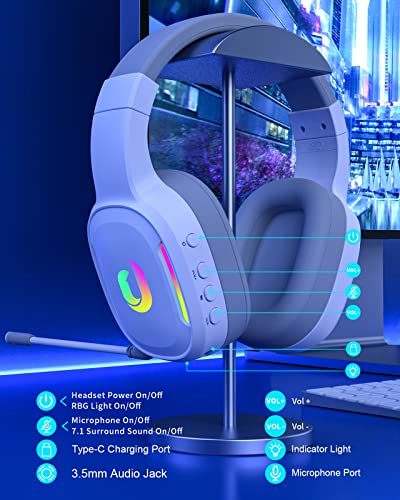 Jeecoo G80 Wireless Gaming Headset - 7.1 Surround Sound, Detachable Noise Canceling Mic, Low Latency 2.4G Wireless Gaming Headphones, Shining RGB - Works with PS4 PS5 PC Laptop Computers