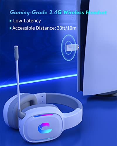 Jeecoo G80 Wireless Gaming Headset - 7.1 Surround Sound, Detachable Noise Canceling Mic, Low Latency 2.4G Wireless Gaming Headphones, Shining RGB - Works with PS4 PS5 PC Laptop Computers