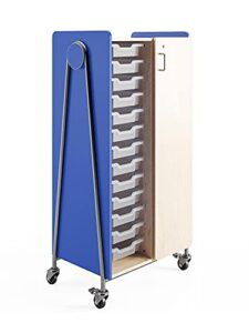 safco products whiffle typical 5, double column 13-tote and wardrobe bar rolling storage cart with magnetic dry-erase back, blue, 60" h(spectrum blue)