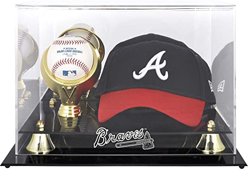 Atlanta Braves Acrylic Cap and Baseball Logo Display Case - Baseball Free Standing Display Cases