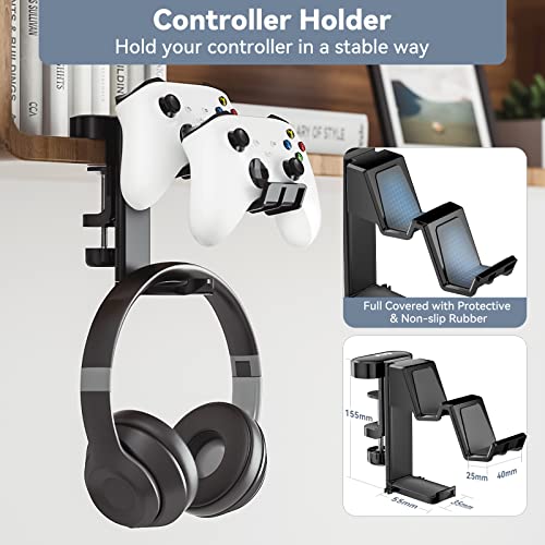 KDD Rotatable Headphone Hanger - 3 in 1 Under Desk Clamp Controller Stand Replaceable Cup Holder - Compatible with Universal Headset, Controller, Cup(Black)