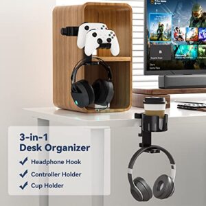 KDD Rotatable Headphone Hanger - 3 in 1 Under Desk Clamp Controller Stand Replaceable Cup Holder - Compatible with Universal Headset, Controller, Cup(Black)