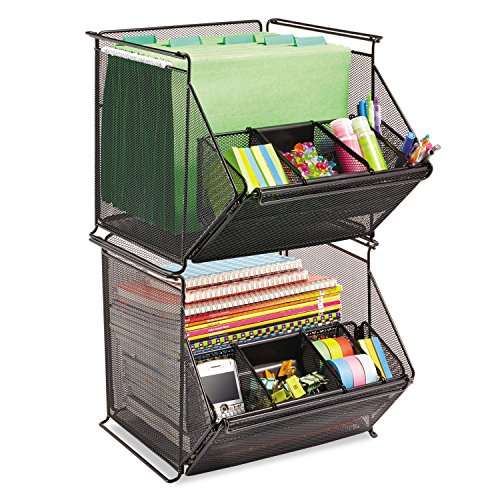 Safco 2164Bl Onyx Stackable Mesh Storage Bin 4-Compartment 14 X 15 1/2 X 11 3/4 Black