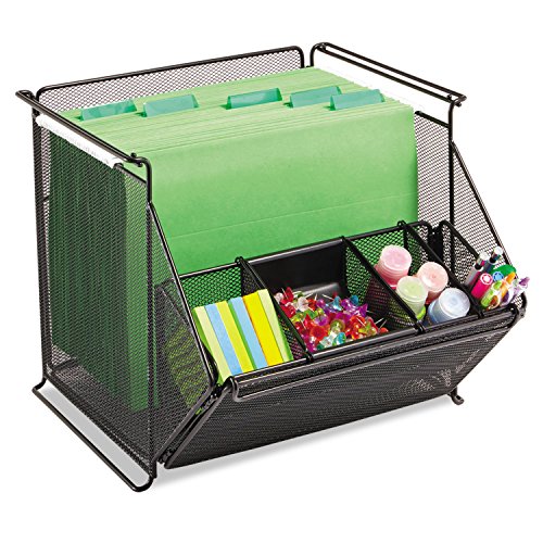 Safco 2164Bl Onyx Stackable Mesh Storage Bin 4-Compartment 14 X 15 1/2 X 11 3/4 Black