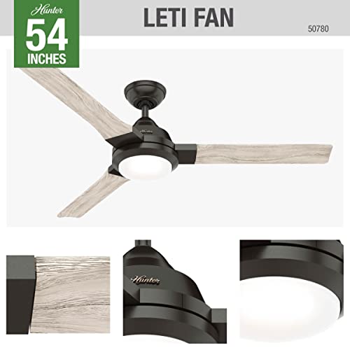 Hunter Fan Company, 50780, 54 inch Leti Noble Bronze Ceiling Fan with LED Light Kit and Wall Control