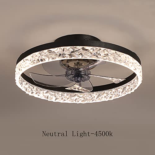 MORE CHANGE 20” Crystal Ceiling Fan with Light and Remote, Modern Enclosed Bladeless Fandelier Chandelier 3 Color Changes Flush Mount Low Profile Ceiling Fan for Living Dinning Room