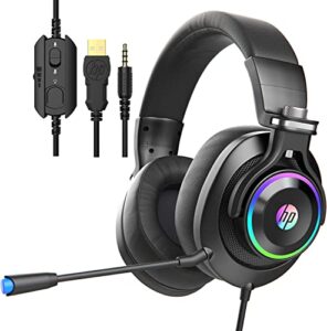hp wired gaming headphones xbox one headset with surround sound, rgb led lighting, noise isolating over ear gaming headset with adjustable mic, for ps5,ps4, xbox one, nintendo switch, pc, laptop-black