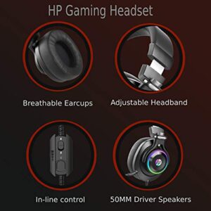 HP Wired Gaming Headphones Xbox One Headset with Surround Sound, RGB LED Lighting, Noise Isolating Over Ear Gaming Headset with Adjustable Mic, for PS5,PS4, Xbox One, Nintendo Switch, PC, Laptop-Black