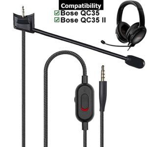 QC35 Microphone Boom Cable with External Game Mic for Bose QuietComfort 35 II (QC35 II) & Quiet Comfort 35 (QC35) Headphones, Gaming Mic with Mute Switch for PC, Laptop, PS4, PS5, Xbox One Controller