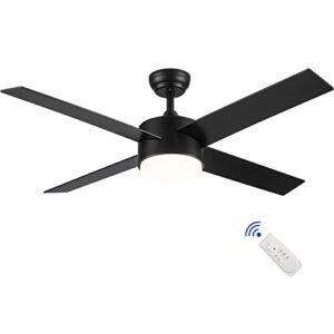 snj 52 inch black ceiling fans with lights and remote, low profile, modern, ceiling fan, bedroom, indoor, outdoor, home, fandelier, led, dimmable, tri-color temperature, quiet reversible, 1084…