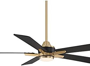 Casa Vieja 52" Vegas Nights Modern Indoor Outdoor Ceiling Fan with Dimmable LED Light Remote Control Soft Brass Black Damp Rated for Patio Exterior House Home Porch Gazebo Garage Barn