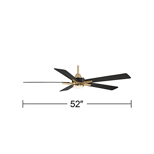 Casa Vieja 52" Vegas Nights Modern Indoor Outdoor Ceiling Fan with Dimmable LED Light Remote Control Soft Brass Black Damp Rated for Patio Exterior House Home Porch Gazebo Garage Barn