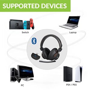 Avantree C519M - Bluetooth Headphones with Mic for PS5 & Switch, Wireless Headset with USB C Adapter for PC & Laptop, Low Latency, Support Two Headphones, 40hrs Playtime