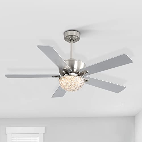 Breezary 52" Ceiling Fans with LED Lights Remote Control, 5 Reversible Blade Chandelier Crystal Lighting Ceiling Fan for Bedroom Home Office