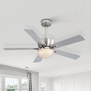 Breezary 52" Ceiling Fans with LED Lights Remote Control, 5 Reversible Blade Chandelier Crystal Lighting Ceiling Fan for Bedroom Home Office