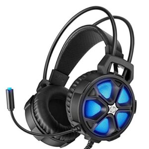 hp gaming headset for ps4, xbox one pc controller with bass surround sound, led light and noise isolating over ear headphone with mic plus 3.5mm usb cable for laptop mac nintendo switch games