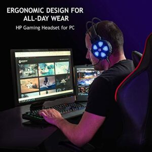 HP Gaming Headset for PS4, Xbox one PC Controller with Bass Surround Sound, LED Light and Noise isolating Over Ear Headphone with mic Plus 3.5mm USB Cable for Laptop Mac Nintendo Switch Games