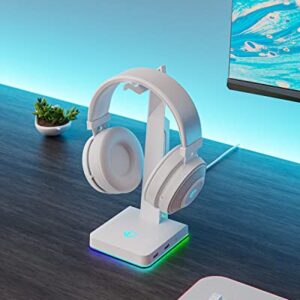 IFYOO RGB Gaming Headset Stand with 2 USB Ports, Game Headphone Mount for PC, Xbox One, PS4, Switch, Earphone Holder Hanger, Great for Gaming Stations, Fancy Desk Gamer Accessories, White