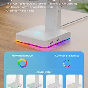 IFYOO RGB Gaming Headset Stand with 2 USB Ports, Game Headphone Mount for PC, Xbox One, PS4, Switch, Earphone Holder Hanger, Great for Gaming Stations, Fancy Desk Gamer Accessories, White