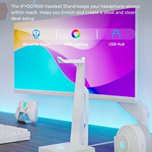 IFYOO RGB Gaming Headset Stand with 2 USB Ports, Game Headphone Mount for PC, Xbox One, PS4, Switch, Earphone Holder Hanger, Great for Gaming Stations, Fancy Desk Gamer Accessories, White