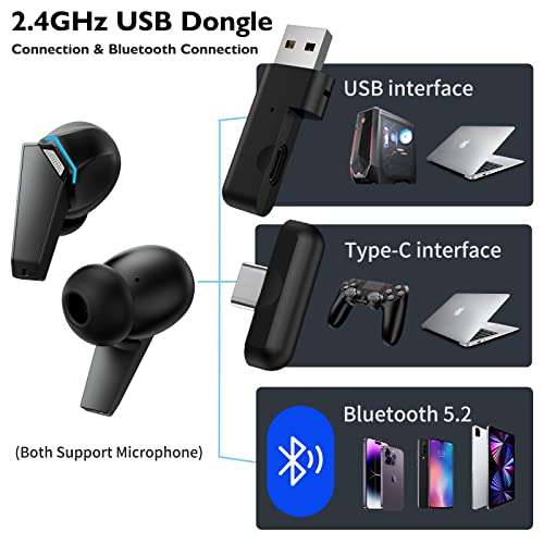 Jelanry Wireless Gaming Earbuds, 2.4G Dongle & Bluetooth 22ms Low Latency, for PC PS4 PS5 Switch USB C in Ear Headphones w/Mic Earbuds Headset for Samsung S23 S22 S21 Fold 4 iPhone 14 13 12 iPad Pro