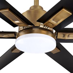 Parrot Uncle Ceiling Fans with Lights and Remote 72 Inch Black Large Ceiling Fan with Light Modern Outdoor Ceiling Fans for Covered Patios with LED Light, Brass