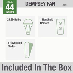 Hunter Fan Dempsey Low Profile Indoor Ceiling Fan with LED Light and Remote Control, Metal, Fresh White, 44 Inch