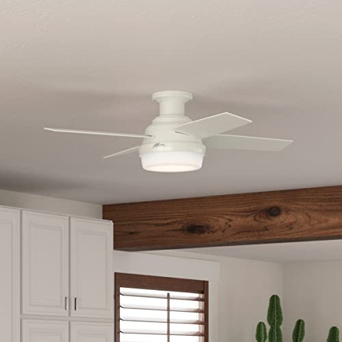 Hunter Fan Dempsey Low Profile Indoor Ceiling Fan with LED Light and Remote Control, Metal, Fresh White, 44 Inch