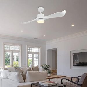 WINGBO 52" DC Ceiling Fan with Lights and Remote, White Ceiling Fan, 2 Curved ABS Blades, 6-Speed Reversible DC Motor, Modern Ceiling Fan for Kitchen Bedroom Living Room, ETL Listed