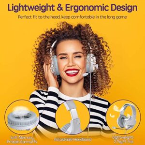 VersionTECH. White Gaming Headset PS5 PS4 Game Headphones Xbox One Gaming Earphones with Mic, LED Lights for PS5/ PS4/ Xbox 1/ PC/Mac Computer/Switch, Kids, Girls