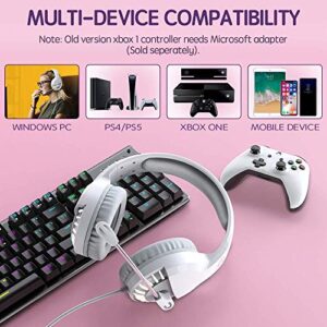 VersionTECH. White Gaming Headset PS5 PS4 Game Headphones Xbox One Gaming Earphones with Mic, LED Lights for PS5/ PS4/ Xbox 1/ PC/Mac Computer/Switch, Kids, Girls