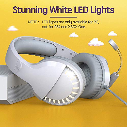 VersionTECH. White Gaming Headset PS5 PS4 Game Headphones Xbox One Gaming Earphones with Mic, LED Lights for PS5/ PS4/ Xbox 1/ PC/Mac Computer/Switch, Kids, Girls