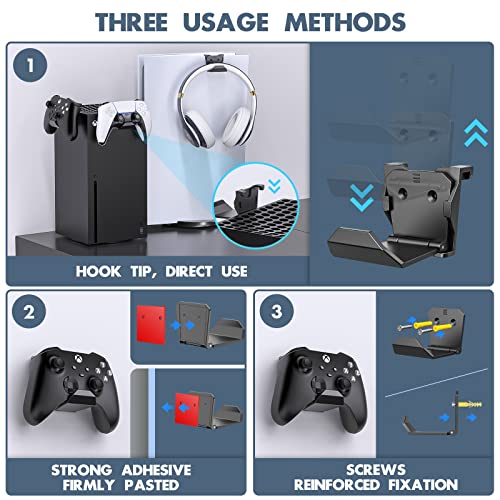 Controller Wall Mount for PS5/PS4/Xbox/Switch Controller, Adhesive PS5 Headset Holder Controller Stand for PS5 Console, 6 Pack Headphone Hanger Wall Mount Hook,PS5 Accessories Controller Headset Stand