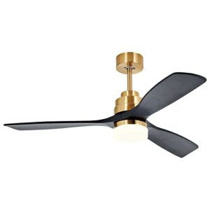 52" outdoor ceiling fan with light and remote, black gold ceiling fan light with quiet dc motor and 3 solid blades noiseless reversible fan for bedroom, patio, 6-speed timer