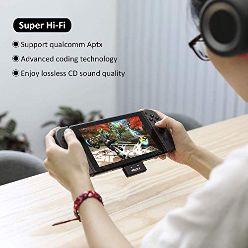 Bluetooth Adapter Audio Transmitter for Nintendo Switch, aptX Low Latency Technology, Supports Dual Paring, in-Game Voice Chat, Compatible with Airpods, Switch 2017, Switch Lite 2019, PS4, PC and TV