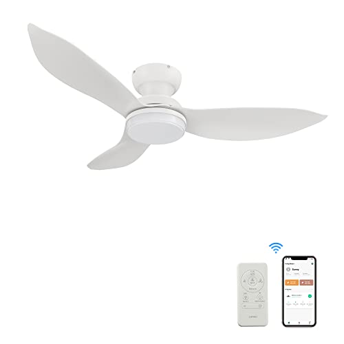 Arterki Low Profile Flush Mount Ceiling Fan, 45" Modern White Ceiling Fan With Dimmable Lights and 10-speed DC Motor, Smart Ceiling fan With Remote, Work with Alexa, Siri, Google Home & Smart APP