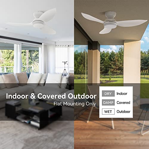 Arterki Low Profile Flush Mount Ceiling Fan, 45" Modern White Ceiling Fan With Dimmable Lights and 10-speed DC Motor, Smart Ceiling fan With Remote, Work with Alexa, Siri, Google Home & Smart APP