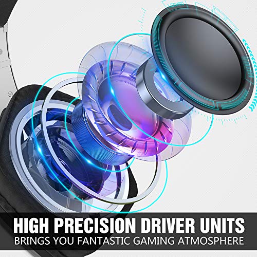 BENGOO G9700 Gaming Headset Headphones for PS4 PS5 Xbox One PC Controller, Noise Canceling Over Ear Headphones with Mic, White LED Light, Bass Surround Sound for Sega Genesis Game Boy