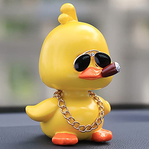 wonuu Cute Yellow Duck Toy Car Ornaments Cool Duck Car Dashboard Decorations Shaking Head Doll