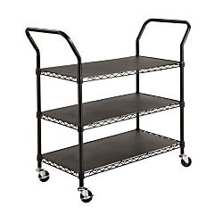 safco products 5338bl wire utility cart with 3 shelves, rated up to 600 lbs., black