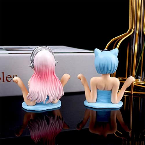 Dimcaso Chest Shaking Car Ornaments, Anime Figure Girl Car Dashboard Decorations, Bobbleheads for Car Dashboard, Cute Anime Girl Figure, Chest Shaking Ornament for Room Car Decor (Rem+Sonic+Kanako)