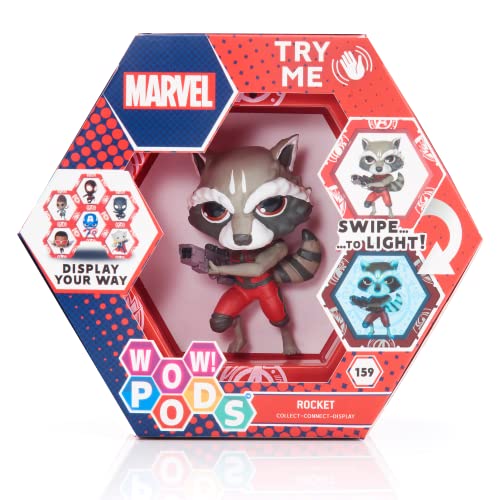 WOW! PODS Guardians of The Galaxy Collection - Rocket | Superhero Light-Up Bobble-Head Figure | Official Marvel Collectable Toys & Gifts