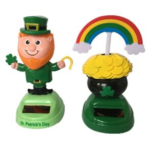 2pcs car solar bobble head toy, st. patrick's day leprechaun powered dancing figurine ornament, shaking figures dashboard decor, festival gifts for car office home desk table decoration