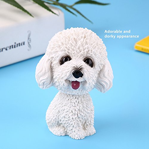 Car Interior Simulation Shaking Head Dog Decor ,Bobble Head Toy Car Interior Dashboard Ornament Kid Home Office Decor White Poodle White Poodle